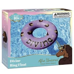 Afro Unicorn Divine Ring Float Kids Purple 39in‎ Inflatable Pool Toy New